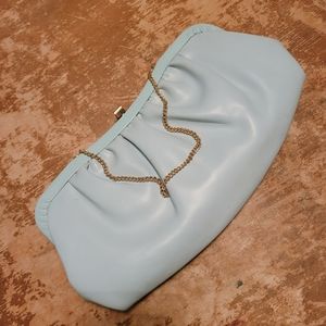 Vintage light blue clutch with gold chain strap